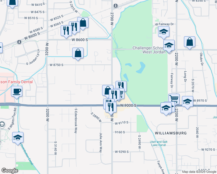 map of restaurants, bars, coffee shops, grocery stores, and more near 8886 South 2700 West in West Jordan