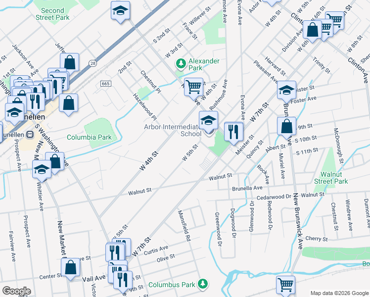 map of restaurants, bars, coffee shops, grocery stores, and more near 1762 West 5th Street in Piscataway