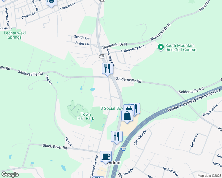 map of restaurants, bars, coffee shops, grocery stores, and more near 3745 Old Philadelphia Pike in Bethlehem