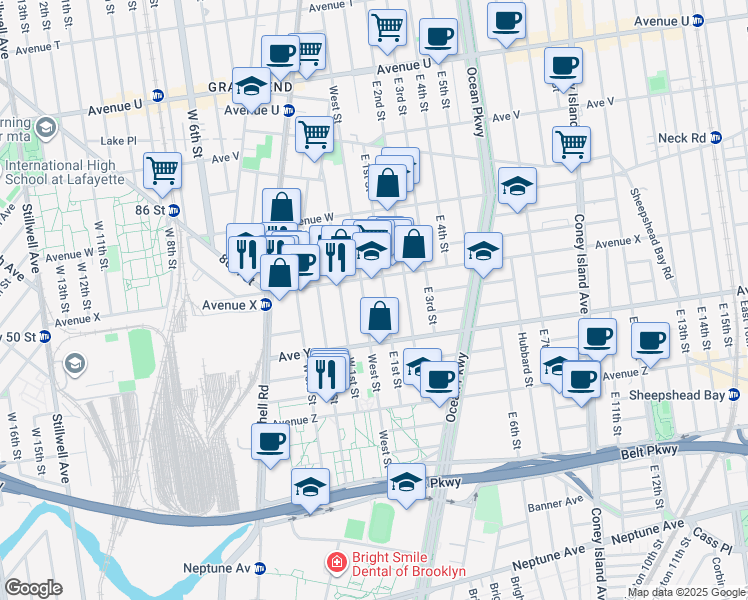 map of restaurants, bars, coffee shops, grocery stores, and more near 368 Avenue X in Brooklyn