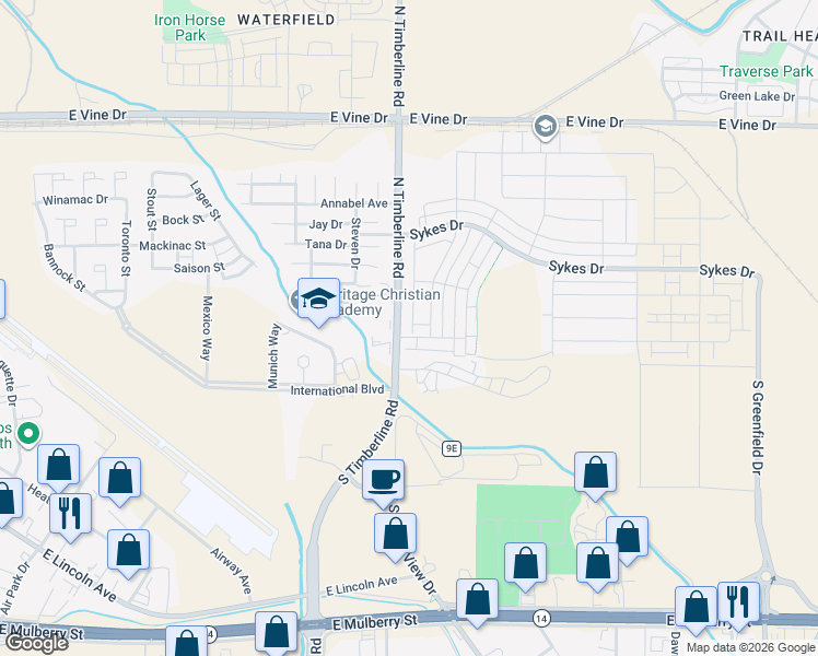 map of restaurants, bars, coffee shops, grocery stores, and more near 315 Skyraider Way in Fort Collins