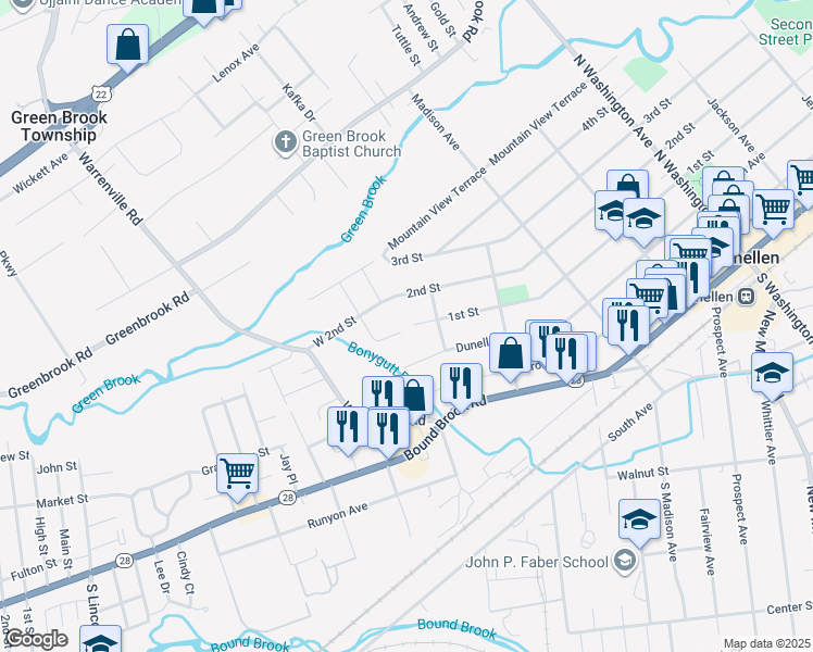 map of restaurants, bars, coffee shops, grocery stores, and more near 116 Valleybrook Court in Middlesex