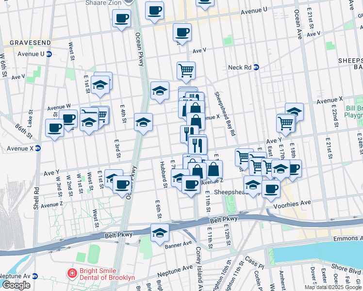 map of restaurants, bars, coffee shops, grocery stores, and more near 717 Dunne Court in Brooklyn