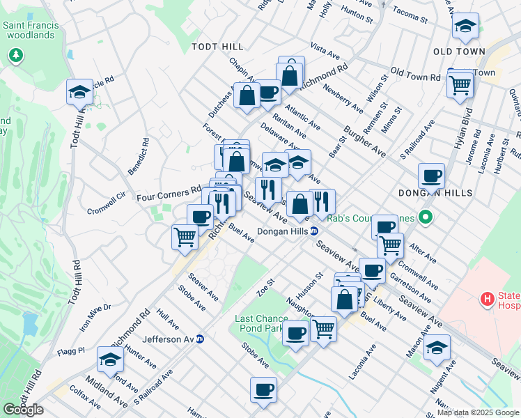 map of restaurants, bars, coffee shops, grocery stores, and more near 81 Seaview Avenue in Staten Island