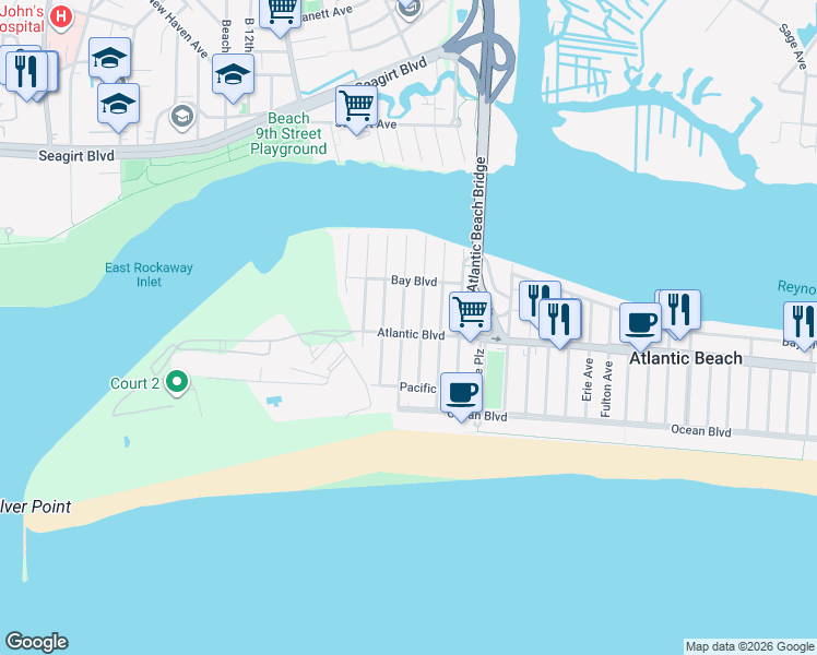 map of restaurants, bars, coffee shops, grocery stores, and more near 2114 Atlantic Blvd in Atlantic Beach