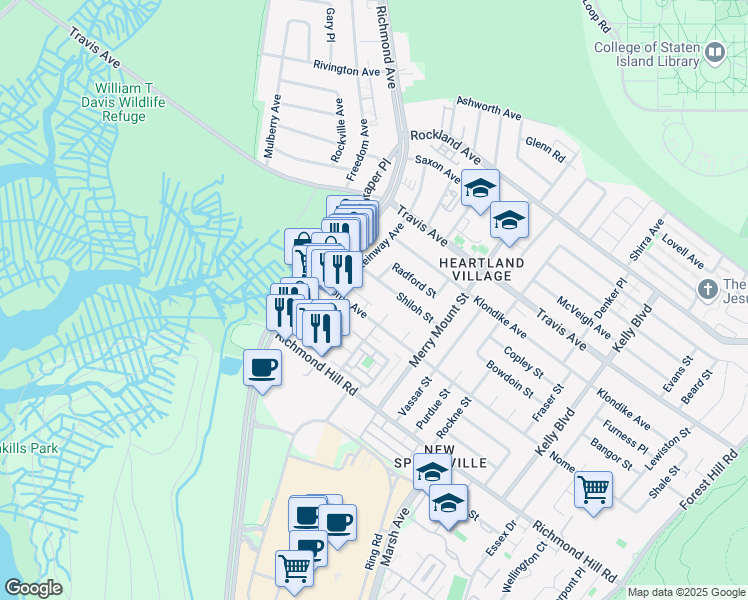 map of restaurants, bars, coffee shops, grocery stores, and more near 44 Stephen Loop in Staten Island