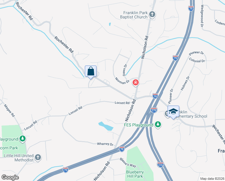 map of restaurants, bars, coffee shops, grocery stores, and more near 2424 Rochester Road in Sewickley