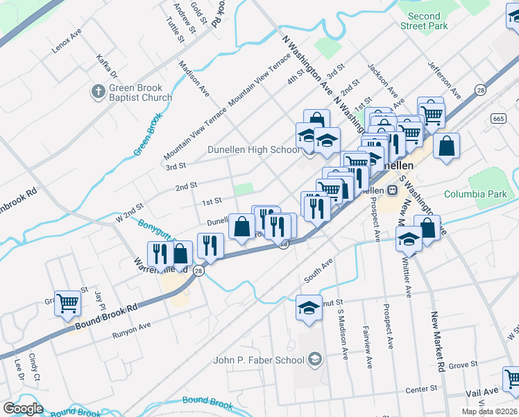 map of restaurants, bars, coffee shops, grocery stores, and more near 620 Dunellen Avenue in Dunellen