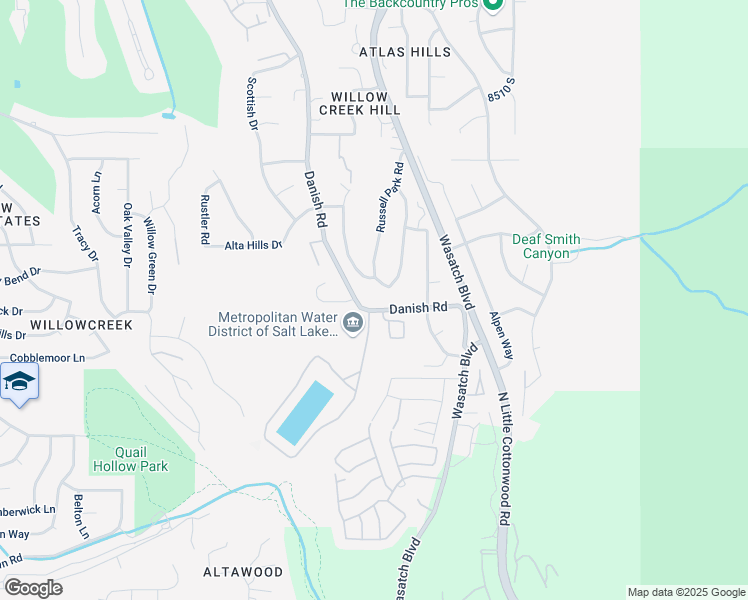 map of restaurants, bars, coffee shops, grocery stores, and more near 3455 Danish Road in Cottonwood Heights