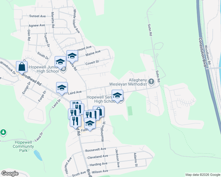map of restaurants, bars, coffee shops, grocery stores, and more near 1211 Euclid Ave in Aliquippa