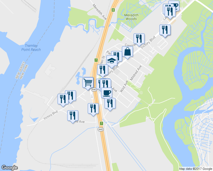 map of restaurants, bars, coffee shops, grocery stores, and more near 26A Alberta Avenue in Staten Island