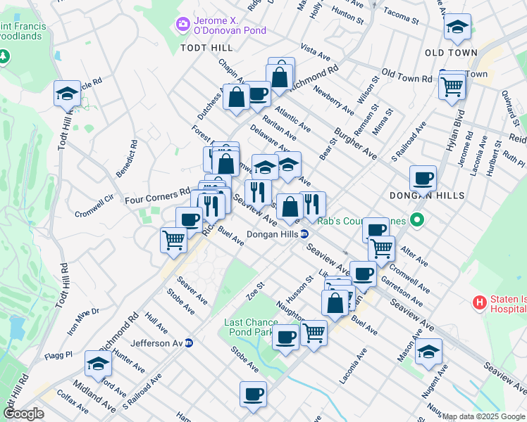 map of restaurants, bars, coffee shops, grocery stores, and more near 81 Seaview Avenue in Staten Island
