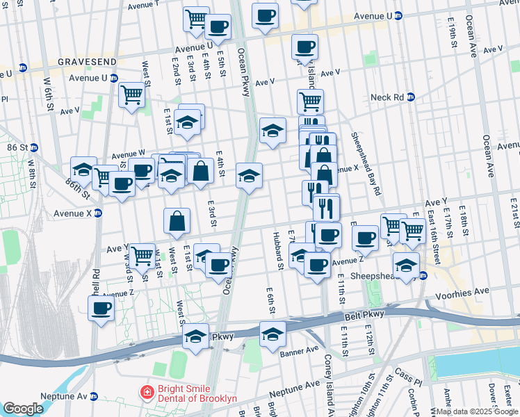 map of restaurants, bars, coffee shops, grocery stores, and more near 67 Parkway Court in Brooklyn