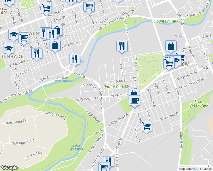 map of restaurants, bars, coffee shops, grocery stores, and more near 910 South 12th Street in Allentown
