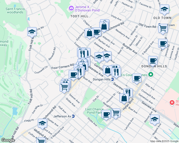 map of restaurants, bars, coffee shops, grocery stores, and more near 21 Liberty Avenue in Staten Island
