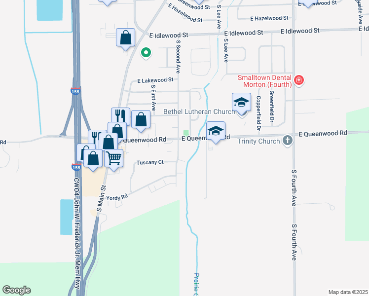 map of restaurants, bars, coffee shops, grocery stores, and more near 1900 South Second Avenue in Morton