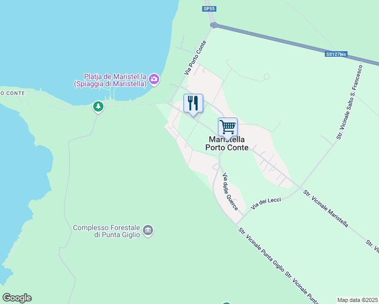 map of restaurants, bars, coffee shops, grocery stores, and more near 13 Via dei Tamerici in Maristella