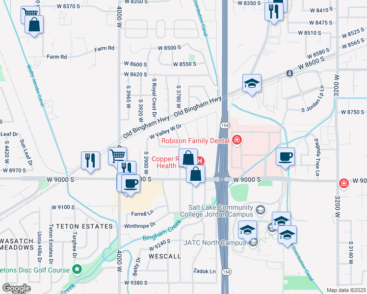map of restaurants, bars, coffee shops, grocery stores, and more near 8891 S 3780 W in West Jordan