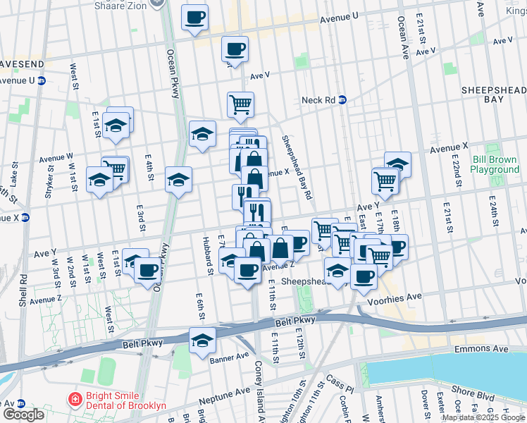map of restaurants, bars, coffee shops, grocery stores, and more near 2733 Coney Island Avenue in Brooklyn