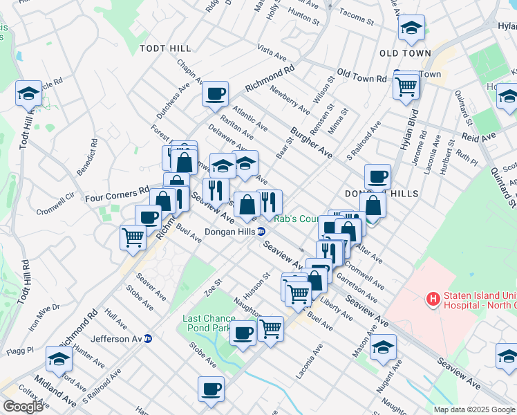 map of restaurants, bars, coffee shops, grocery stores, and more near 181-183 Cromwell Avenue in Staten Island