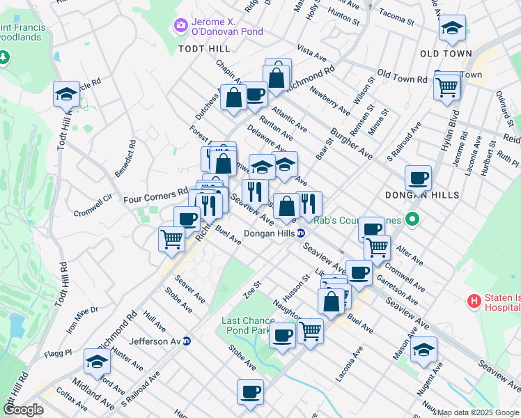map of restaurants, bars, coffee shops, grocery stores, and more near 81 Seaview Avenue in Staten Island