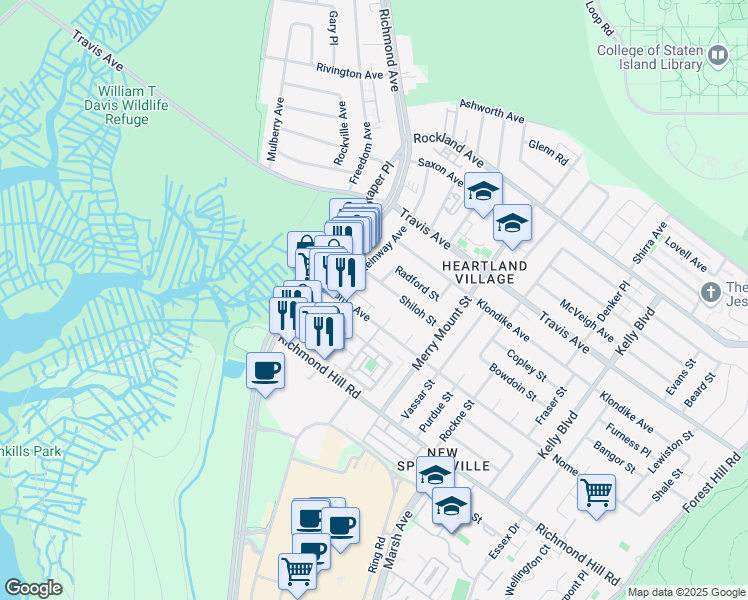 map of restaurants, bars, coffee shops, grocery stores, and more near 44 Stephen Loop in Staten Island