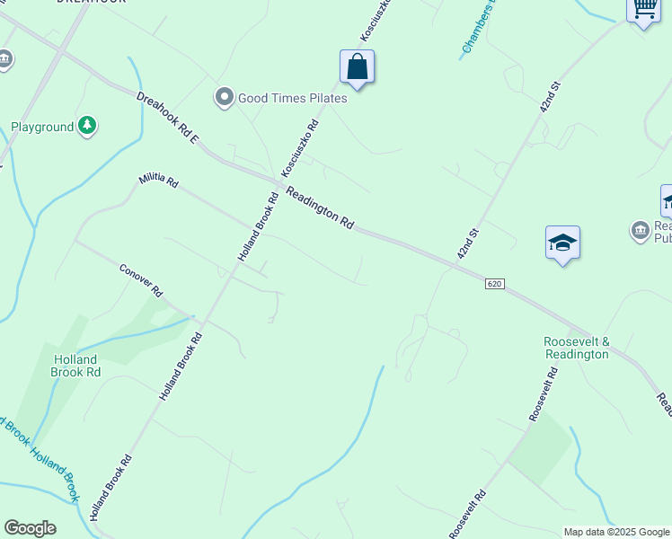 map of restaurants, bars, coffee shops, grocery stores, and more near 106 Militia Road East in Hunterdon County