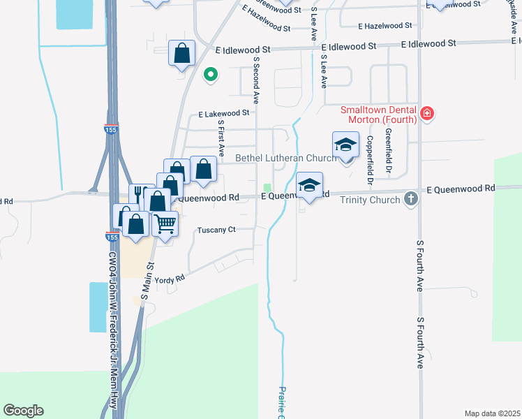 map of restaurants, bars, coffee shops, grocery stores, and more near 1900 South Second Avenue in Morton