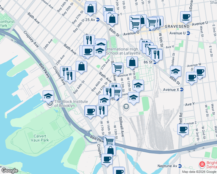 map of restaurants, bars, coffee shops, grocery stores, and more near 15 28th Avenue in Brooklyn