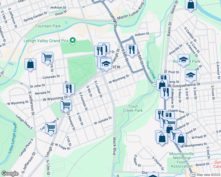map of restaurants, bars, coffee shops, grocery stores, and more near 1021 S 8th St in Allentown