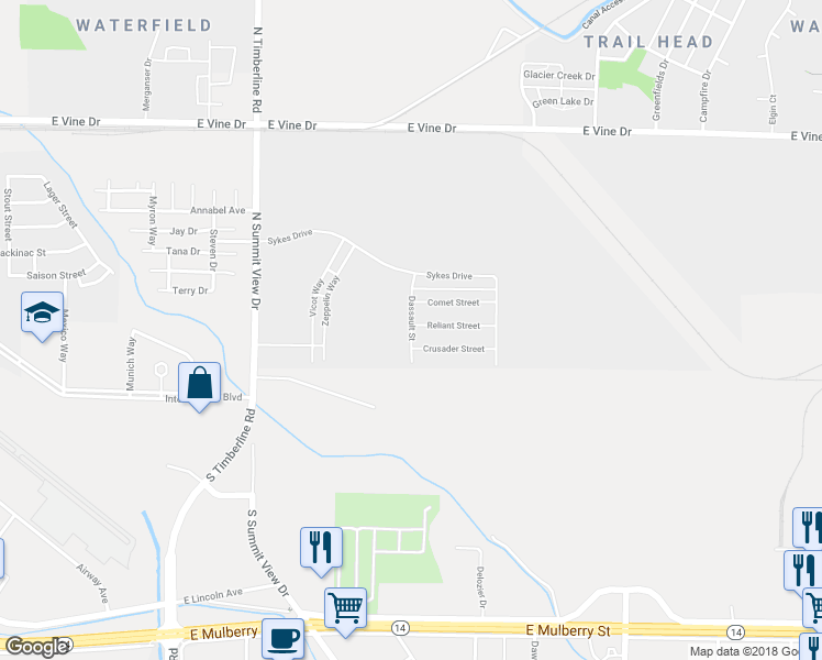 map of restaurants, bars, coffee shops, grocery stores, and more near 245 Dassault Street in Fort Collins