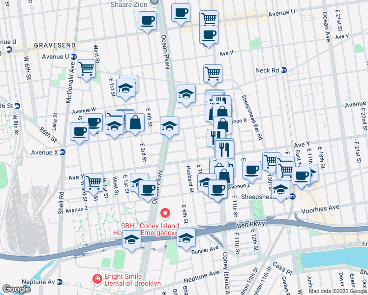map of restaurants, bars, coffee shops, grocery stores, and more near 2444 Hubbard Street in Brooklyn