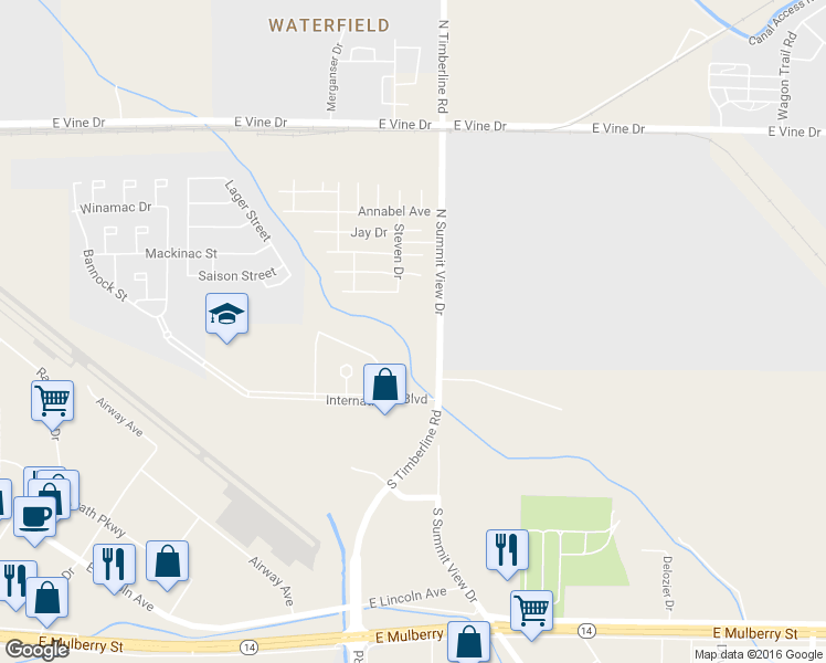 map of restaurants, bars, coffee shops, grocery stores, and more near 219 North Timberline Road in Fort Collins