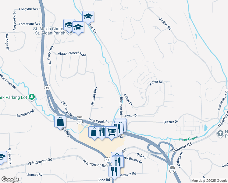 map of restaurants, bars, coffee shops, grocery stores, and more near 9915 Willow Drive in Allegheny County