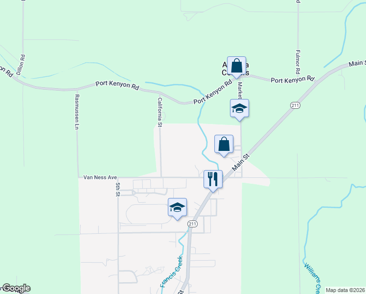 map of restaurants, bars, coffee shops, grocery stores, and more near 1690 California St in Ferndale