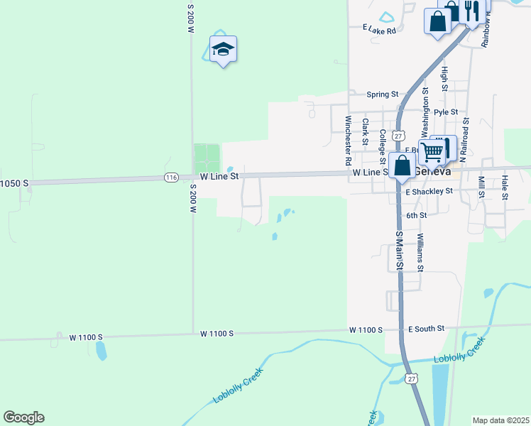 map of restaurants, bars, coffee shops, grocery stores, and more near 205 Holly Lane in Geneva