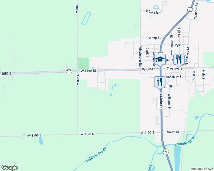 map of restaurants, bars, coffee shops, grocery stores, and more near 205 Holly Ln in Geneva