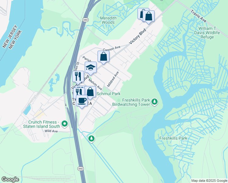 map of restaurants, bars, coffee shops, grocery stores, and more near 52 Watson Avenue in Staten Island