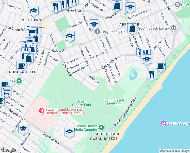 map of restaurants, bars, coffee shops, grocery stores, and more near 17 Lava Street in Staten Island