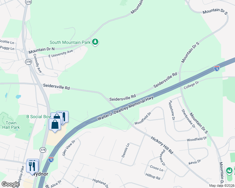 map of restaurants, bars, coffee shops, grocery stores, and more near 1243 Seidersville Road in Bethlehem