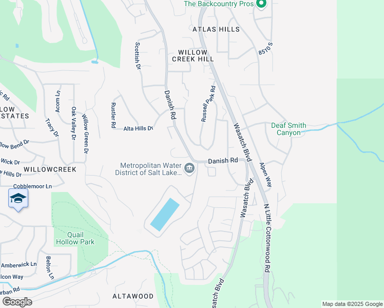 map of restaurants, bars, coffee shops, grocery stores, and more near 3455 Danish Road in Cottonwood Heights