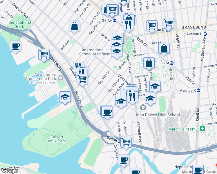 map of restaurants, bars, coffee shops, grocery stores, and more near 2715 Harway Avenue in Brooklyn