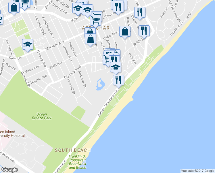 map of restaurants, bars, coffee shops, grocery stores, and more near 47 Crestwater Court in Staten Island