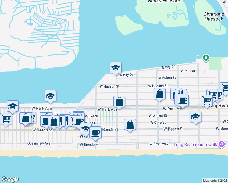 map of restaurants, bars, coffee shops, grocery stores, and more near 501 Lindell Boulevard in Long Beach