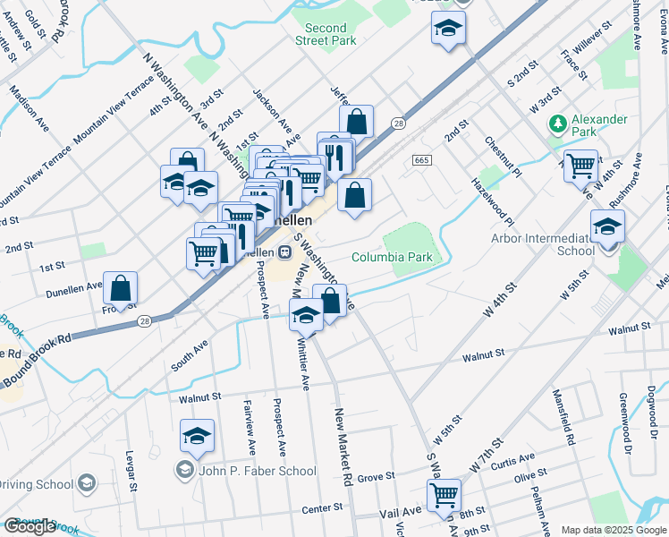 map of restaurants, bars, coffee shops, grocery stores, and more near 248 Orange Street in Dunellen