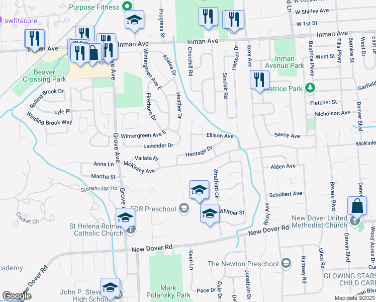 map of restaurants, bars, coffee shops, grocery stores, and more near 1 Quaker Street in Edison