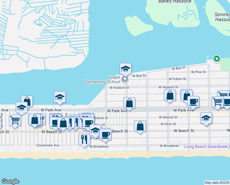 map of restaurants, bars, coffee shops, grocery stores, and more near 645 West Market Street in Long Beach