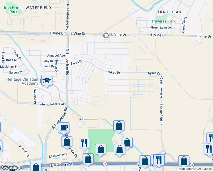 map of restaurants, bars, coffee shops, grocery stores, and more near 245 Dassault Street in Fort Collins