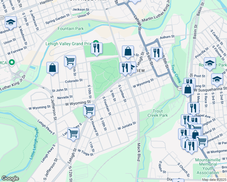 map of restaurants, bars, coffee shops, grocery stores, and more near 919 South 9th Street in Allentown