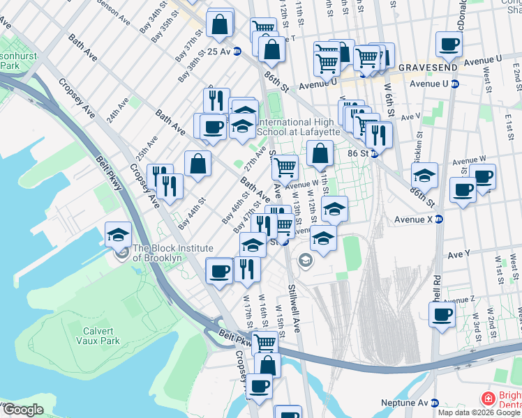 map of restaurants, bars, coffee shops, grocery stores, and more near 53 Bay 47th Street in Brooklyn